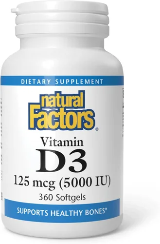 Vista 10 de Natural Factors - Vitamina D3 5000 UI, apoya huesos saludables, 120 geles blandos