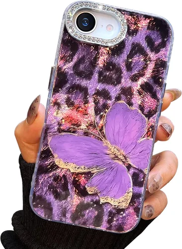 Vista 11 de I-MGAE-IN-AR Funda compacta para iPhone 11, diseño de mariposa, marco de protección de lente de cámara con diamante 3D, bonitas fundas protectoras