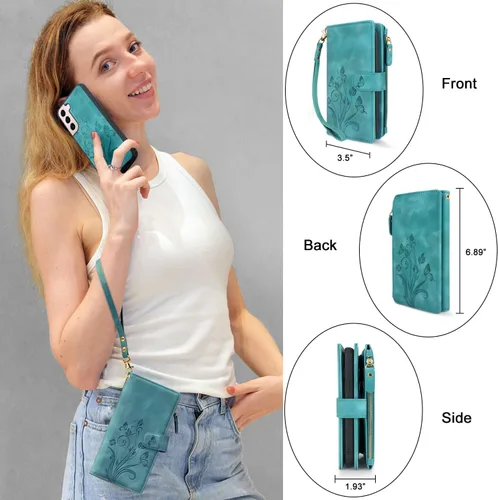 Vista 5 de Funda para Samsung Galaxy S22+ Plus, azul y verde floral