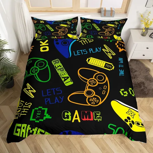Vista 35 de Erosebridal - Ropa de cama para adolescentes y niños, estampado de control de videojuegos, funda de edredón tamaño individual, 2 piezas con 1 funda