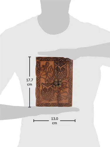 Vista 2 de Diario de búho, diario de cuero en relieve de búho, diario de cuero para hombres, diario de cuero para mujeres, diario de papel hecho a mano de 240
