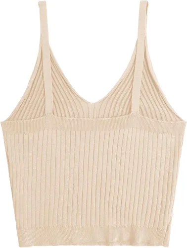 Vista 2 de SweatyRocks Camiseta corta de punto con cuello en V para mujer Albaricoque