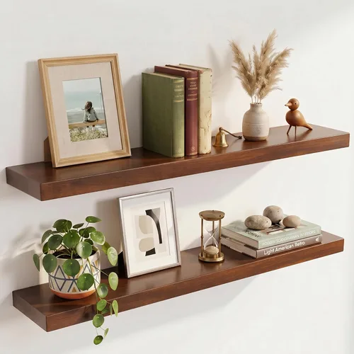Vista 18 de Estantes flotantes de 20 pulgadas para pared, estante flotante de madera maciza de alta gama con soporte invisible resistente, estantes de pared
