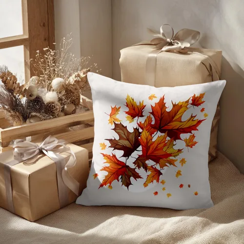 Vista 2 de Batmerry Autumn Maple Leaves Throw Pillow Covers, red Fall Orange Leaves Decorative Pillow Covers Digital Printing Blended for Couch Sofa Bed