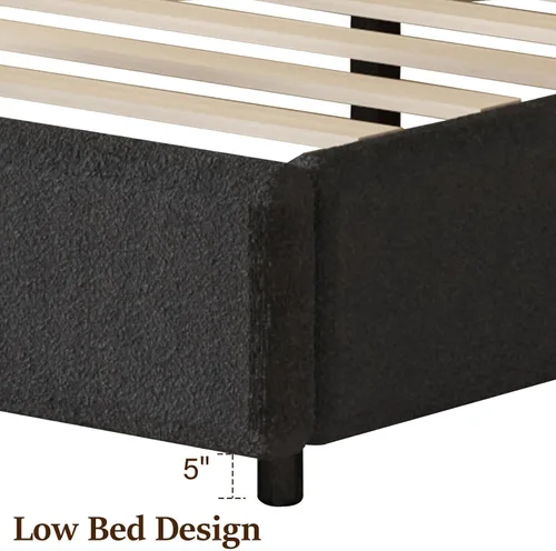 Vista 3 de Base de cama REVOMINCA tamaño Queen, base de cama tapizada de plataforma con cabecero, cama de plataforma suave con esquinas redondas, no se Dgery