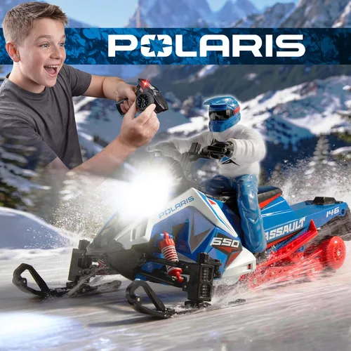Vista 2 de NKOK Polaris Switchback Assault RC - Juguete para motos de nieve a control verde con azul