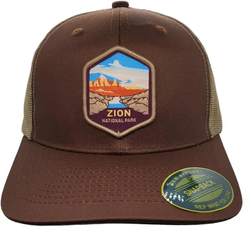 Vista 2 de Gorra de camionero del Parque Nacional Zion con parche tejido de malla