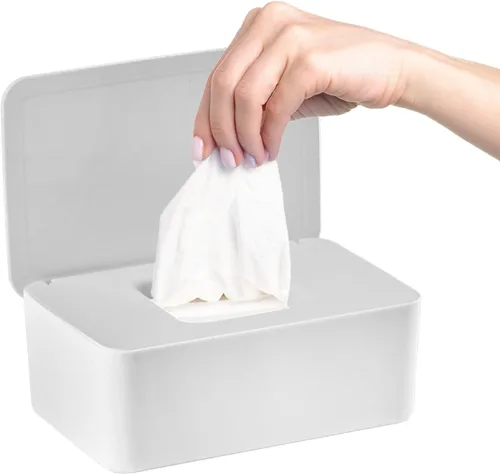 Vista 9 de 1 dispensador de toallitas para pañales, contenedor de toallitas recargable, recipiente con tapa de diseño de sellado, mantiene las toallitas Negro