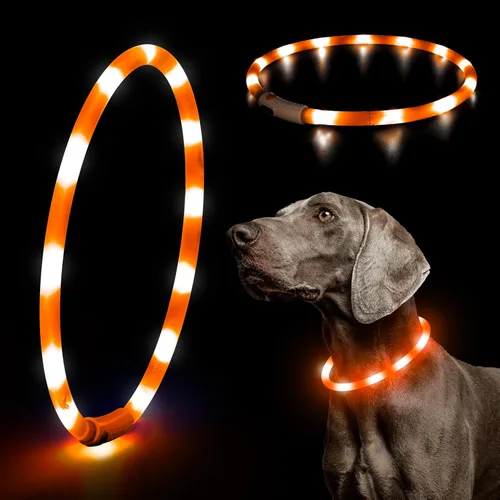 Vista 17 de HIGO Collar de perro con luz LED, recargable por USB, que brilla en la oscuridad, collar de seguridad para mascotas cortable de TPU para pasear Azul