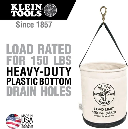 Vista 2 de Klein Tools 5109SLR Bolsa para herramientas de lona, bolsa de herramientas multiusos con fondo de plástico con orificios de drenaje, con capacidad