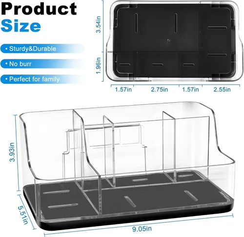 Vista 2 de Caja de almacenamiento de cosméticos negra para tocador y mostrador de baño, lápiz labial y cepillo, organizador de belleza, tocador, organizador