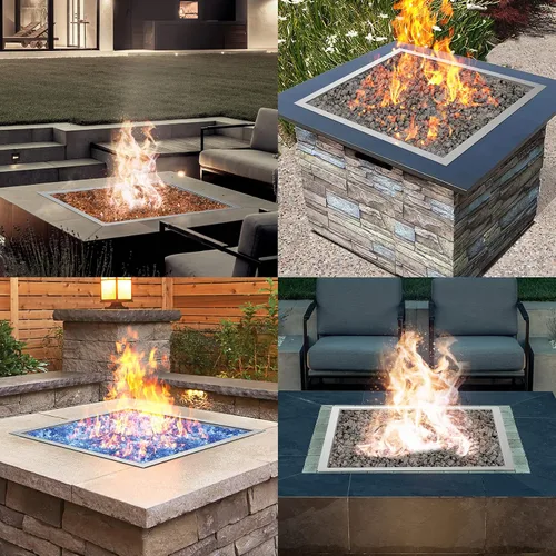 Vista 7 de Skyflame Kit de hoguera cuadrada de acero inoxidable de 24 x 24 pulgadas con bandeja para quemador de fuego, anillo de quemador de fuego y tapa