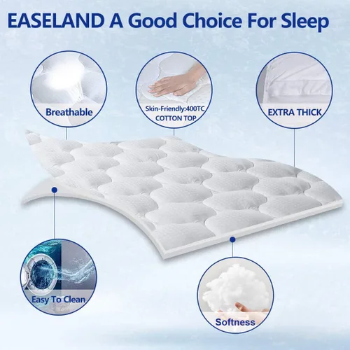 Vista 2 de EASELAND - Cubrecolchón de algodón, de 8 a 21 pulgadas de profundidad Soft Cotton Top Mattress Protector Cover With Deep Pocket Fits 8-21" Depth