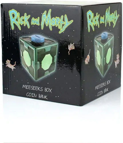 Vista 2 de Caja Meeseeks de Rick and Morty, 4 1/2", alcancía de cerámica para colección.