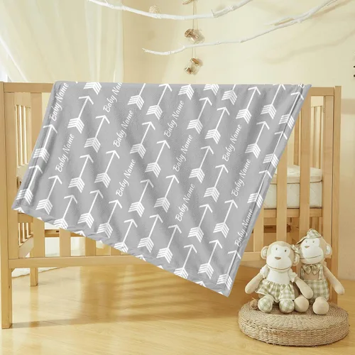 Vista 4 de Mantas personalizadas de flecha gris Minky con nombre, mantas personalizadas para niños y niños, manta de felpa suave para bebés recién nacidos