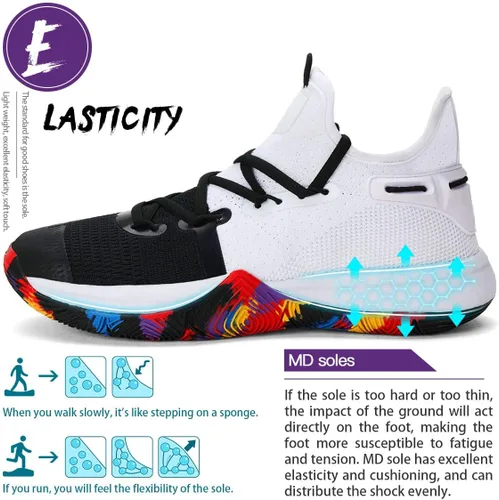 Vista 3 de ASHION Zapatos de baloncesto unisex para niños y niñas, tenis de caña alta, transpirables, con amortiguación al aire libre, zapatos deportivos