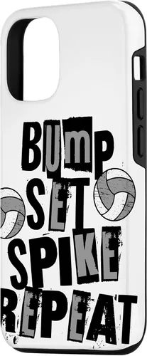 Vista 2 de iPhone 15 Parents Girls Volleyball Bump Set Spike Repeat Black & Gray Case