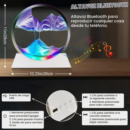 Vista 2 de Arte de arena en movimiento, decoración de movimiento líquido, lámpara de noche con altavoz Bluetooth, regulable multicolor, lámpara de arte