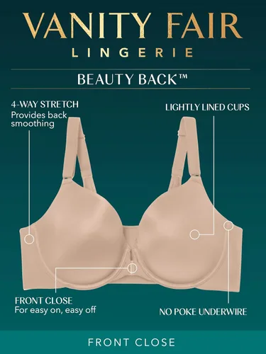 Vista 5 de Vanity Fair Brasier con cierre frontal de figura completa para mujer, suavizado de espalda de belleza, copas ligeramente forradas hasta DDD
