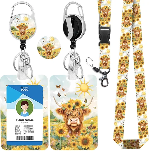 Vista 11 de Cordones azul bebé para llaves Portador de Insignias, Carrete de Insignias Retráctil con Clip de Mosquetón y Cordón Desmontable, Linda Tarjeta