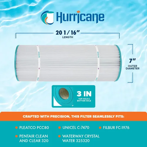 Vista 3 de Hurricane Filtros HF7470-04 Paquete de 4 cartuchos de filtro avanzado para piscina – Repuesto para PCC80, Unicel C-7470, Filbur FC-1976, Pentair