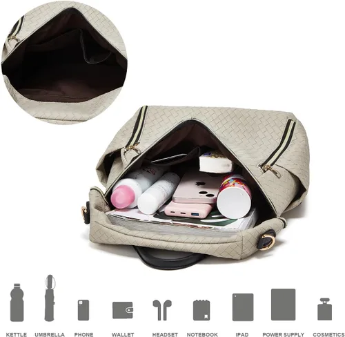 Vista 5 de Makes Mochila para mujer, de piel sintética, bolsa de viaje con diseño convertible con monedero, 2 piezas