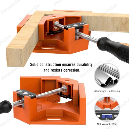 Vista 2 de Housolution Abrazadera de ángulo recto, [2 paquetes] Abrazadera de esquina de aleación de aluminio de 90 ° de un solo mango, herramienta