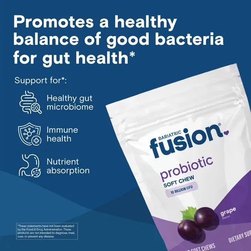 Vista 2 de Bariatric Fusion Masticables blandos probióticos Vitamina bariátrica masticable con sabor a uva 10 mil millones de UFC Bacillus coagulans