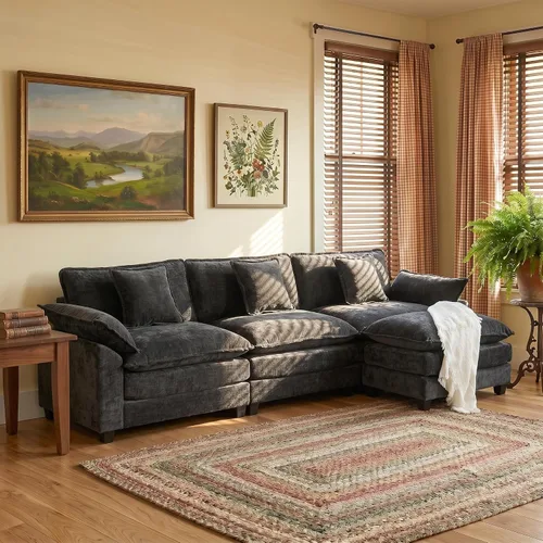 Vista 28 de Sofá modular modular de felpilla beige de 78 pulgadas para sala de estar, sofá modular de felpilla beige para sala de estar, sofás para sala