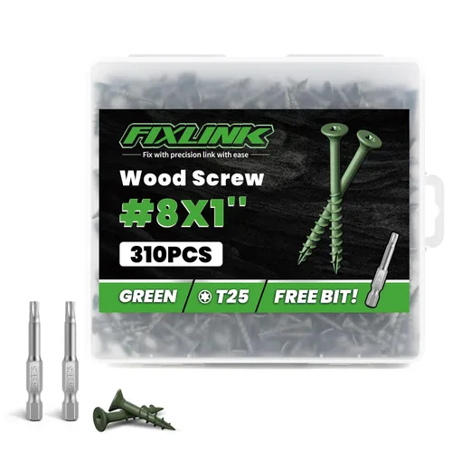 Vista 34 de Tornillos de madera de 1 pulgada, tornillos de cubierta FIXLINK #8 x 1, 150 piezas, con revestimiento epoxi, T25 Star Bit con revestimiento