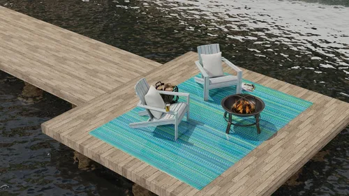 Vista 8 de Mad Mats® Alfombra geométrica para exteriores, tapete de plástico reversible (4 x 6 pies, tejido de cesta, piedra blanca)