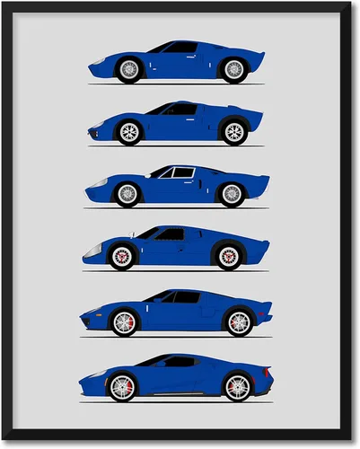 Vista 14 de Custom Car Posters Póster hecho a mano compatible con Ford GT Generation e impresión de Ford GT40, rojo, blanco y azul, 8 x 10 pulgadas, impresión