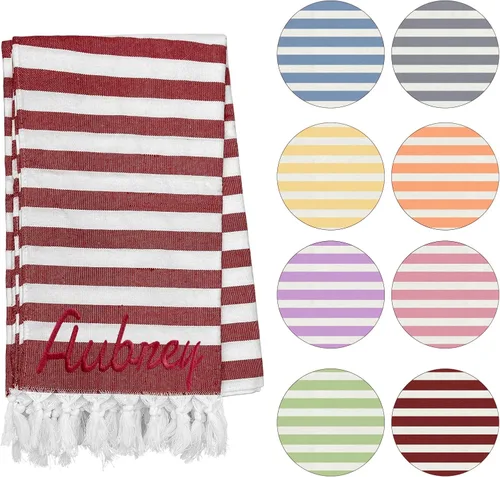 Vista 11 de Toalla de playa personalizada con borlas, toalla de playa turca personalizada de gran tamaño con nombre bordado para adultos y niños, piscina