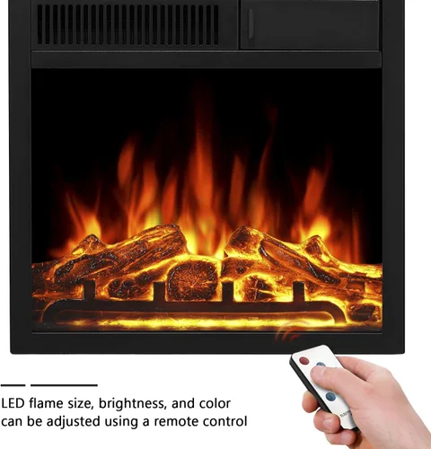 Vista 5 de R.W.FLAME Chimenea eléctrica con chimenea envolvente de madera, soporte de TV negro de 36 pulgadas con chimenea eléctrica independiente, control