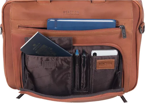 Vista 9 de Kenneth Cole REACTION "Out of the Bag" Manhattan - Bolso bandolera de cuero colombiano para laptop de 15.6" para viajes y negocios