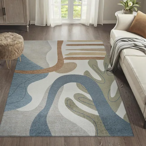 Vista 2 de JONATHAN Y Alfombra de interior lavable a máquina color crema/multi 3X5 pies, estampado de algas abstracto glam botánico para sala de estar