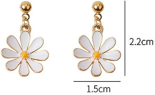 Vista 5 de Aretes de tuerca con diseño de margarita. Bonitos aretes colgantes de crisantemo con diseño de flor de sol para mujeres y niñas