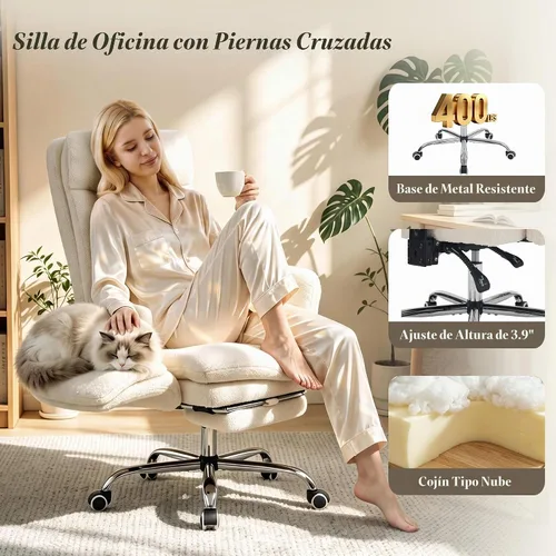 Vista 9 de Silla de oficina entrecruzada, reposabrazos abatibles para mascotas y patas Blanco