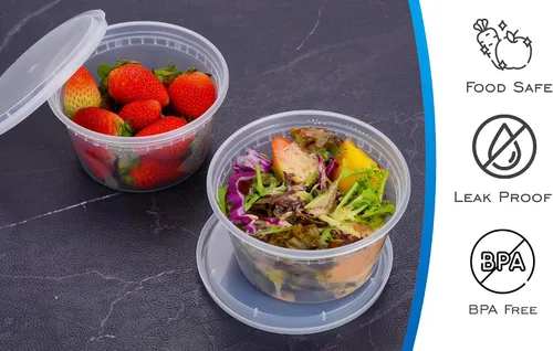 Vista 2 de [12 onzas, 25 juegos] Contenedores de plástico para almacenamiento de alimentos con tapas herméticas Apto para microondas, congelador