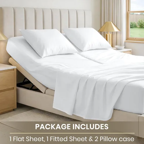 Vista 2 de SGI bedding Sábana Queen de 28" con Parte Superior Dividida Flex Head, 100% Algodón Egipcio, Cuenta de Hilos 1000, Sábana Superior Flex para Cama