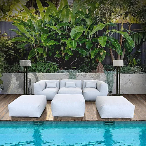Vista 7 de ANNYH PortoCervo - Juego de 6 muebles de patio para exteriores que combina 1 silla central y 2 sillas esquineras, 3 otomanas, sillas de puf rellenas