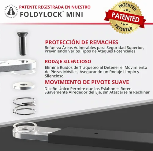 Vista 3 de Seatylock FoldyLock Mini Candado Plegable para Bicicleta - Candado de Bicicleta Ligero Patentado de Servicio Pesado - Protector Antirrobo con Llave
