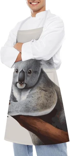Vista 4 de Personalized Koala And Butterfly Adult Apron, Kitchen Cooking Aprons for Woman Man, Adjustable Bib Apron with Pocket for Baking, BBQ Crafting