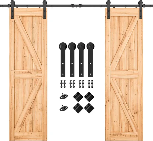 Vista 9 de SMARTSTANDARD Kit de herrajes para puerta corrediza de granero de doble puerta resistente de 5 pies, suave y silencioso, fácil de instalar, incluye