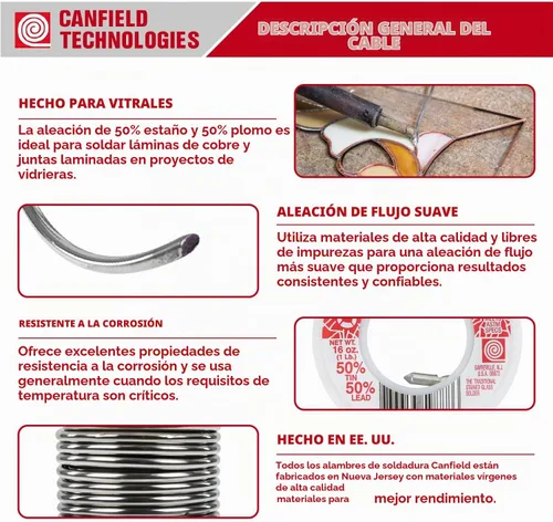 Vista 2 de Canfield Soldadura 50/50 para vidrieras Carrete de 1 Lb