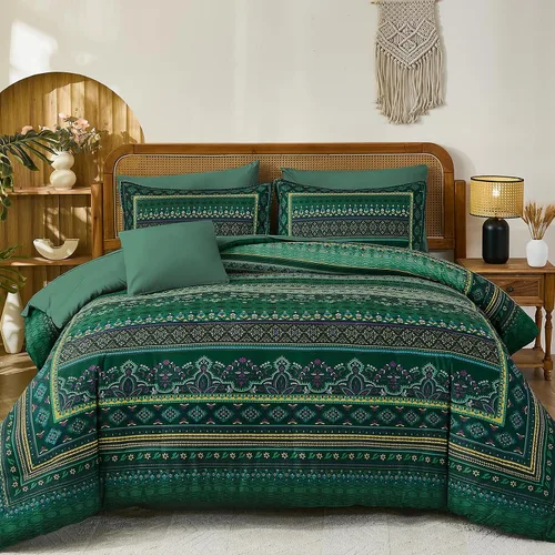 Vista 16 de Cottolester - Juego de edredón bohemio de tamaño matrimonial, 8 piezas, ropa de cama de microfibra suave en una bolsa, rayada y de color aguamarina