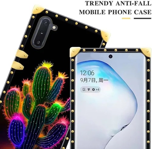 Vista 2 de DAIZAG Funda compatible con Samsung Galaxy Note 10, diseño colorido de cactus dorado, funda protectora de TPU suave antiarañazos