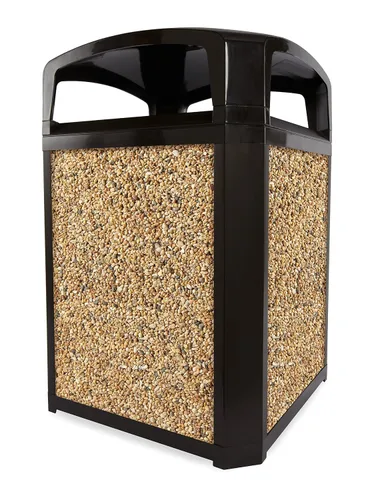 Vista 2 de Rubbermaid Commercial FG400300ROCK paneles de piedra para espacios al aire libre, tacho de basura, piedras de río