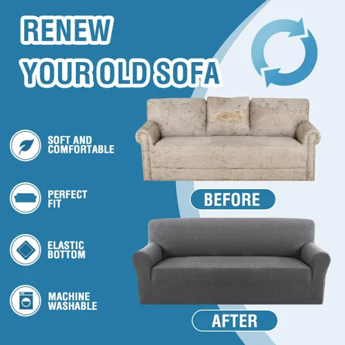 Vista 7 de H.Versailtex 2025 Fundas de sofá Jacquard para sofá de 3 cojines, 1 pieza de fundas elásticas para sofá, protector de muebles antideslizante, suave