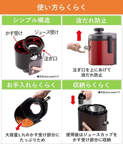 Vista 5 de Panasonic Exprimidor de alta velocidad MJ-H200-R (ROJO)【Productos genuinos nacionales de Japón】 【Se envía desde JAPÓN】